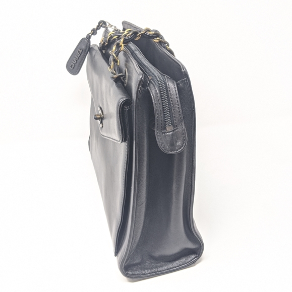 🎉 SALE 🎉 CHANEL BlACK BAG FRONT FLAP CHAIN TOTE More Pics!🎉 Vintage! 🦄 - Picture 7 of 16